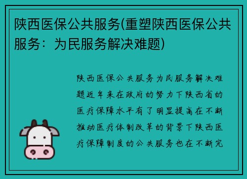 陕西医保公共服务(重塑陕西医保公共服务：为民服务解决难题)